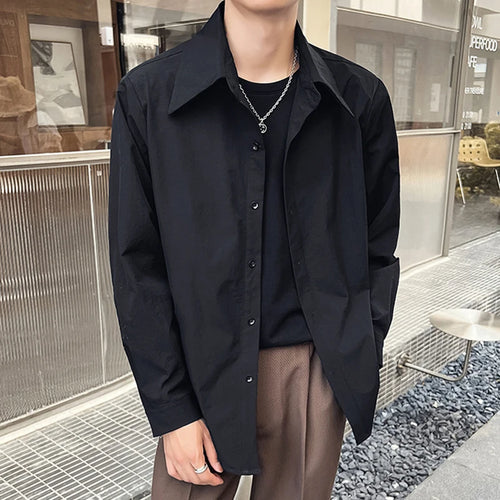 Load image into Gallery viewer, Spring Men&#39;s Shirts Long Sleeve Solid Color Casual  Large Lapel Shoulder Pad Single Breasted Male Clothing 9W1869
