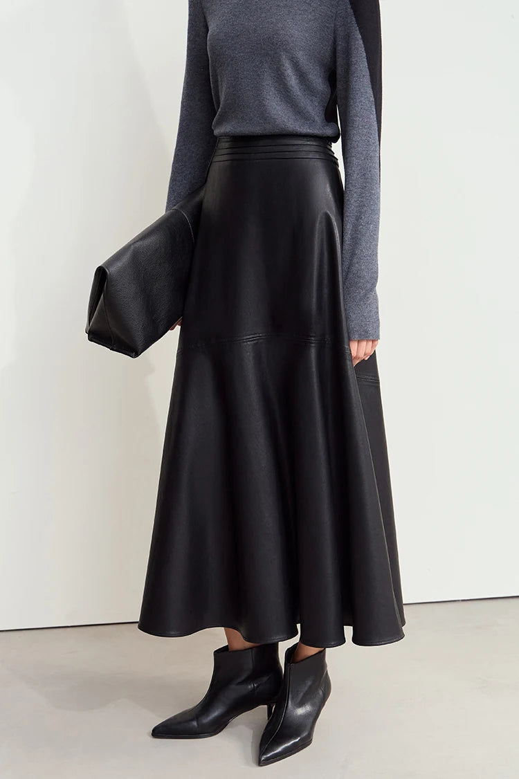 Minimalist Elegant Commuter Environmentally Friendly PU Leather Skirt 2024 Winter New Women's Loose A-shaped Skirt 12444181