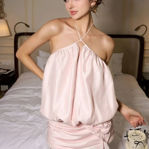 Load image into Gallery viewer, Sexy Sleeveless Hanging Collar Slim Satin Dress For Women Winter 2025 New Backless Suspender Hanging Neck Party Clubwear
