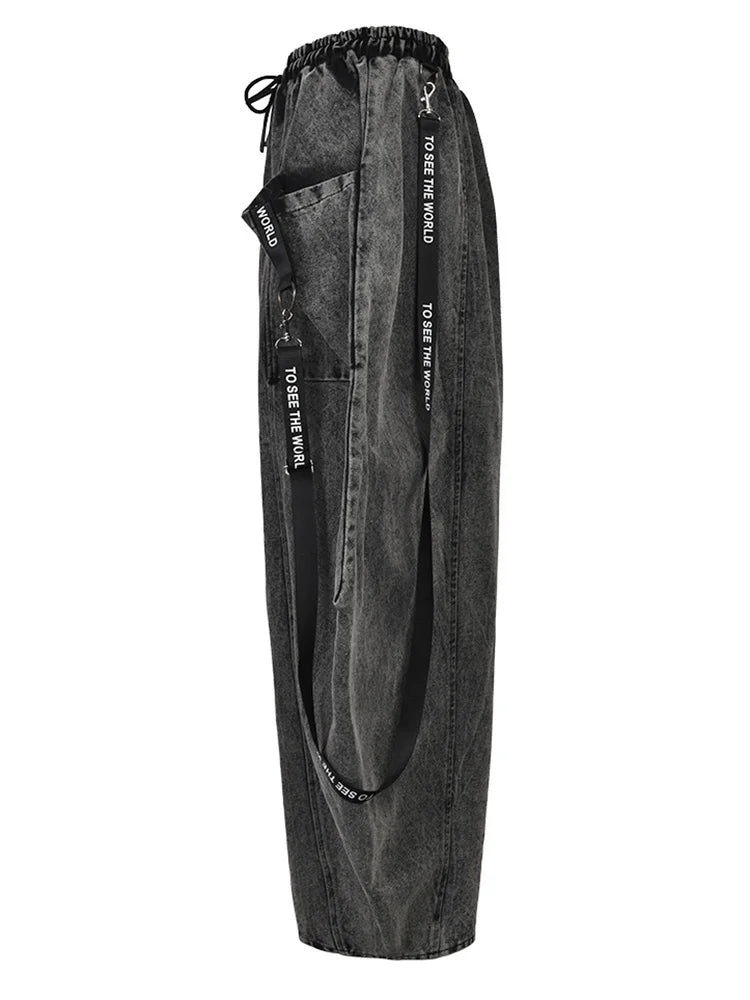 Wide Leg Black Big Size Ribbon Stitch Jeans New High Waist Loose Women Trousers Fashion Tide Spring Autumn 2025 1D202