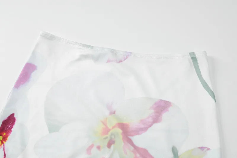 Print Sexy Two Piece Sets Women Fashion Spaghetti Strap Crop Tops And Maxi Skirt Ladies Elegant Printed Sexy Skirt Sets