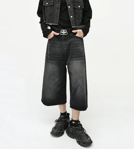 Casual Men's Jeans Vintage Spring Summer Loose Male Wide Leg Shorts New Washed Fashion Knee Length Denim Trouser 9A8825