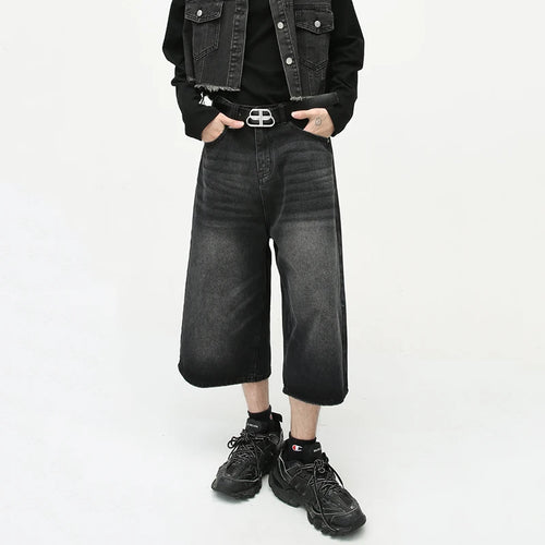 Load image into Gallery viewer, Casual Men&#39;s Jeans Vintage Spring Summer Loose Male Wide Leg Shorts New Washed Fashion Knee Length Denim Trouser 9A8825
