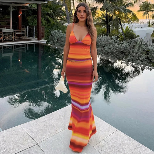 Load image into Gallery viewer, Print Sexy 2 Piece Sets Women Summer New V Neck Crop Tops And Maxi Skirt Female Elegant Club Party Slim Skirt Set
