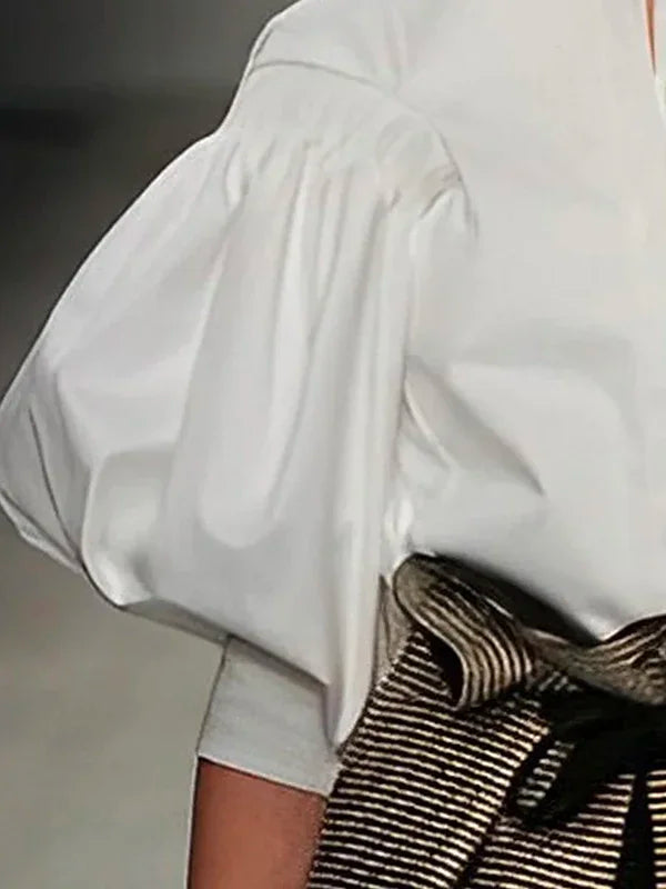 Summer Fashion Black White Puff Sleeves Blouses Shirts 2025 New Sample Daily Womens Elegant Casual Shirts Tops