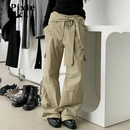 Load image into Gallery viewer, Lace Up Stacked Cargo Pants Womans Fashion Streetwear Baggy Trousers Bottoms Y2k Women Clothing P84-DD32
