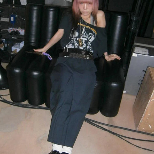 Load image into Gallery viewer, Print Rough Edges t-Shirt Women Slanted Shoulders Skinny Street Simple Classic Summer Trend Leisure Sexy Loose Daily Tops
