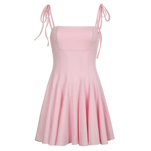 Load image into Gallery viewer, Fashion Strappy Pink Summer Pleated Dress Women Folds Off Shoulder Sweet Mini Dresses Korean Coquette Clothes Party
