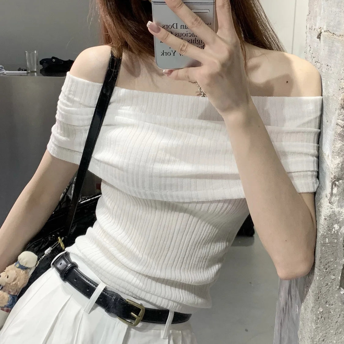 Slash Neck Short Sleeve Y2k Aesthetic T-Shirts Women Chic Off Shoulder Slim Tshirts Summer Fashion Casual Bottoming Tee Shirts