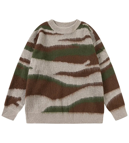 Men's Sweater Irregular Contrast Color Design Stripe Gradient Pullover Sweaters American Casual Menwear Spring 9W1467