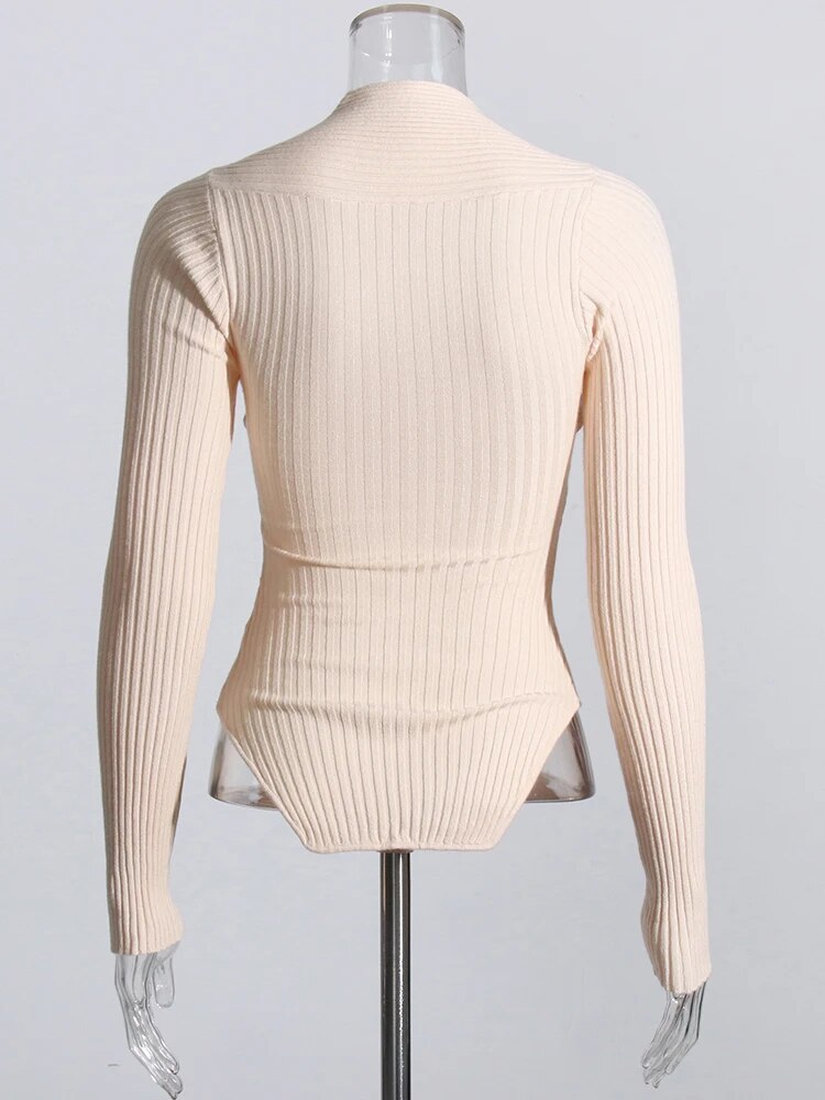 Irregular Collar Slim Sweater For Women Long Sleeve Patchwork Knitting Sweaters Female Autumn Clothing Fashion