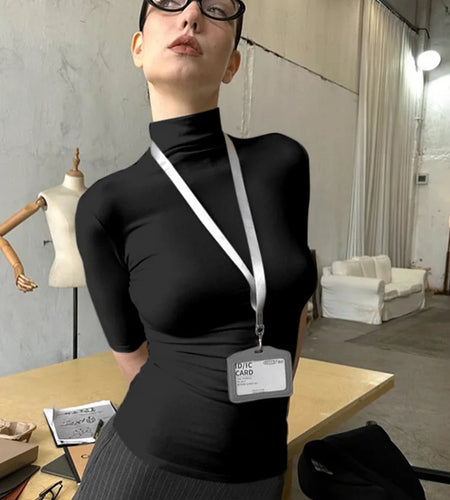 Women's Basic Turtleneck Half Sleeve T-Shirts Casual Summer Top Comfortable White Black Tees Fashionable Basicwear