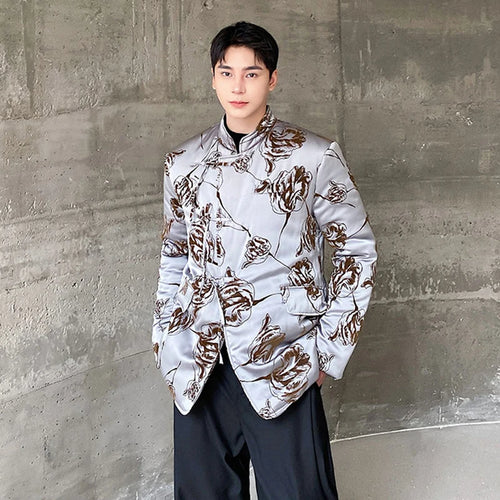 Load image into Gallery viewer, Chinese Style Men&#39;s Padded Jackets Printing Contrast Color Stand Collar Knot Button Casual Male Cotton Coats Winter 9C8956
