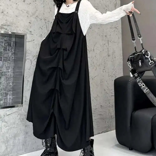 Load image into Gallery viewer, Women Black Pleated Irregular Big Size Strap Dress New Square Collar Sleeveless Fashion Tide Spring Autumn 2025 1DH6829
