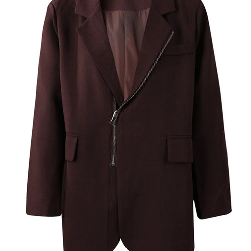 Load image into Gallery viewer, Women Wine Red Zipper Big Size Elegant Blazer New Lapel Long Sleeve Jacket Fashion Tide Spring Autumn 2025 7AB8207
