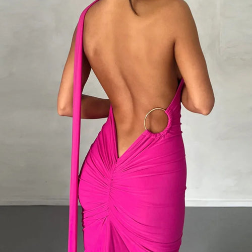 Load image into Gallery viewer, Oblique Shoulder Backless Maxi Dress For Women Gown Summer Back Strap Sleeveless Ruched Party Sexy Long Dress Vestidos
