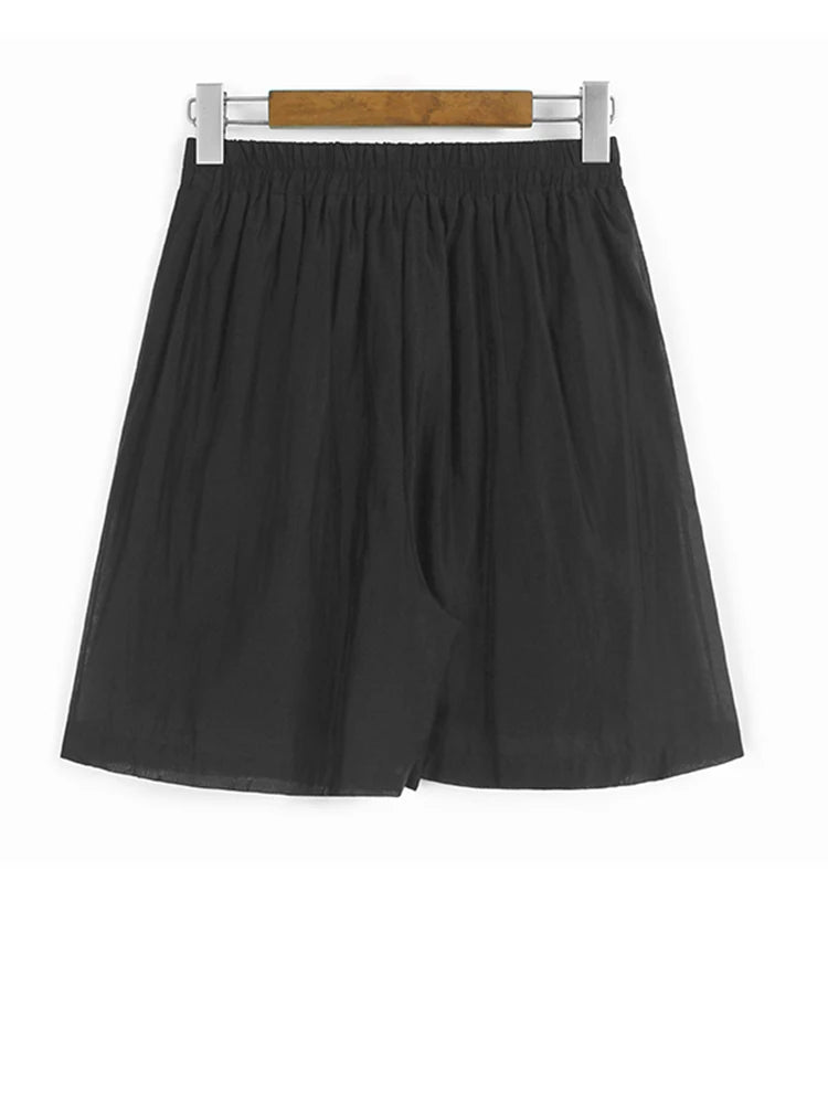 Black Irregular Thin Shirt Wide Leg Shorts Two Piece Suit New Lapel Short Sleeve Women Fashion Spring Summer 2025 1DJ1434