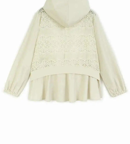 Apricot Lace Perspective Big Size Elegant Jacket New Hooded Long Sleeve Women Coat Fashion Tide Spring Autumn 2025 1DH9294