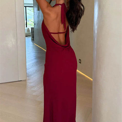 Load image into Gallery viewer, Halter Deep V Neck Sexy Maxi Dress Women Gown Fashion Sleeveless Backless Thigh High Split Bodycon Club Long Dress
