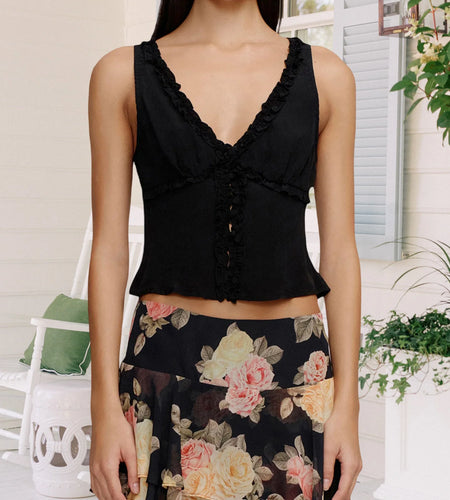 Sexy Tank Tops y2k Women Solid Color/Dot Print V Neck Frill Trim Sleeveless Button-up Vest Summer Clothes Streetwear