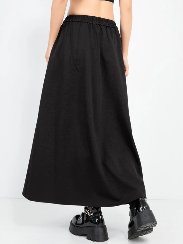 High Elastic Waist Black Brief Pleated Spliced A-line Half-body Skirt Women Fashion Tide New Spring Autumn 2025 1DJ0965