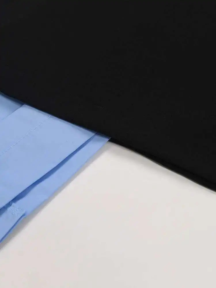 Women Blue Color-block Big Size Long Dress New Round Neck Long Sleeve Loose Fit Fashion Tide Spring Autumn 2025 1DH5325