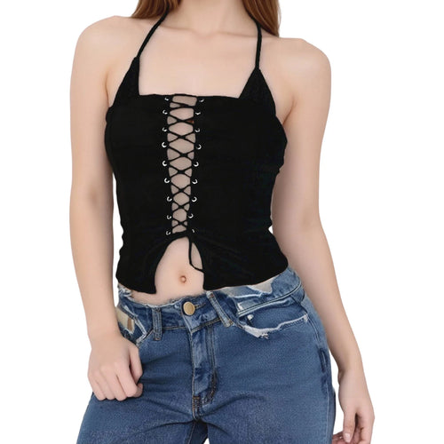 Load image into Gallery viewer, Halter Neck Tops  Women Summer Clothes Solid Color Sleeveless Open Back Front Cross Bandage Tanks 2000s Streetwear
