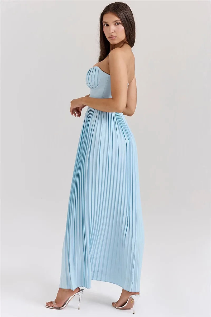 Off-shoulder Backless Pleated Maxi Dress For Women Fashion Strapless Sleeveless High Waist Bodycon Sexy Long Dress