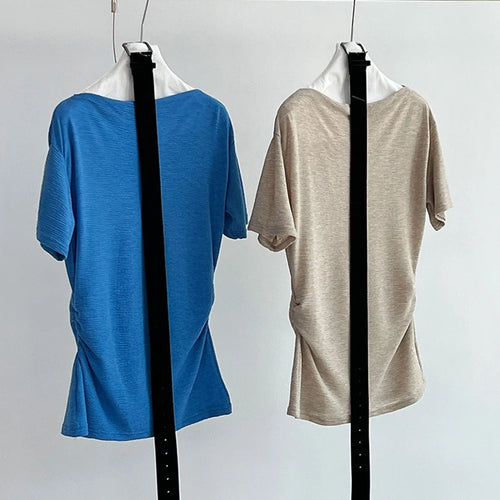 Load image into Gallery viewer, Women Blue Brief Belted Elegant Casual T-shirt New Slash Neck Short Sleeve Fashion Tide Spring Summer 2025 1DJ1475
