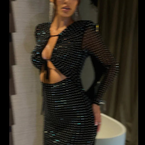 Load image into Gallery viewer, Sexy Shiny Bodycon Lace Up Dress Elegant Party For Women Club Evening Dress Autumn And Winter New Clothing 2025 Vestdos
