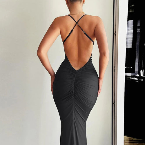 Load image into Gallery viewer, Summer Solid Slips Backless Ruched Sexy Bodycon Maxi Prom Dress Women Fashion Clothes Birthday Party Festival Y2K
