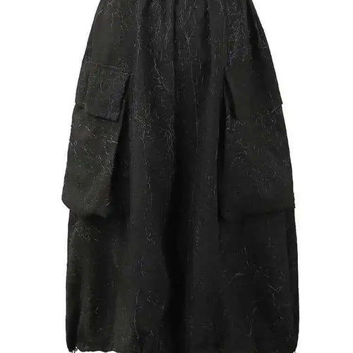 Load image into Gallery viewer, High Elastic Waist Black Big Pocket Drawstring Midi Half-body Skirt Women Fashion Tide New Spring Autumn 2025 1DH5352
