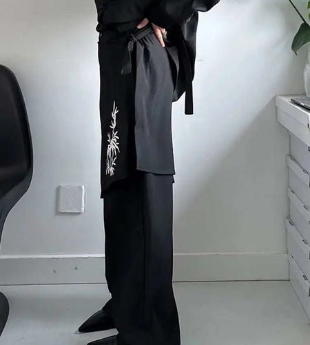 High Elastic Waist Black Embroidery Irregular Pants New Loose Fit Trousers Women Fashion Tide Spring Autumn 2025 1DH5173