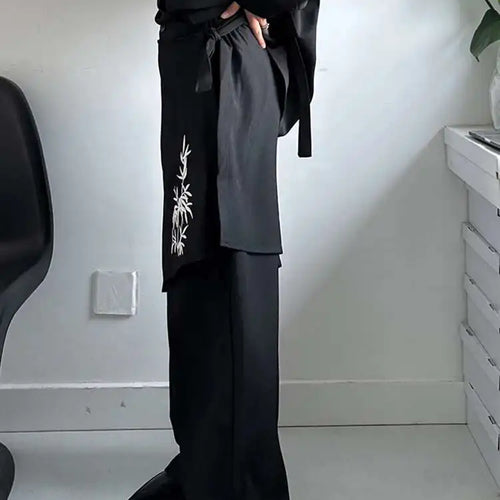 Load image into Gallery viewer, High Elastic Waist Black Embroidery Irregular Pants New Loose Fit Trousers Women Fashion Tide Spring Autumn 2025 1DH5173
