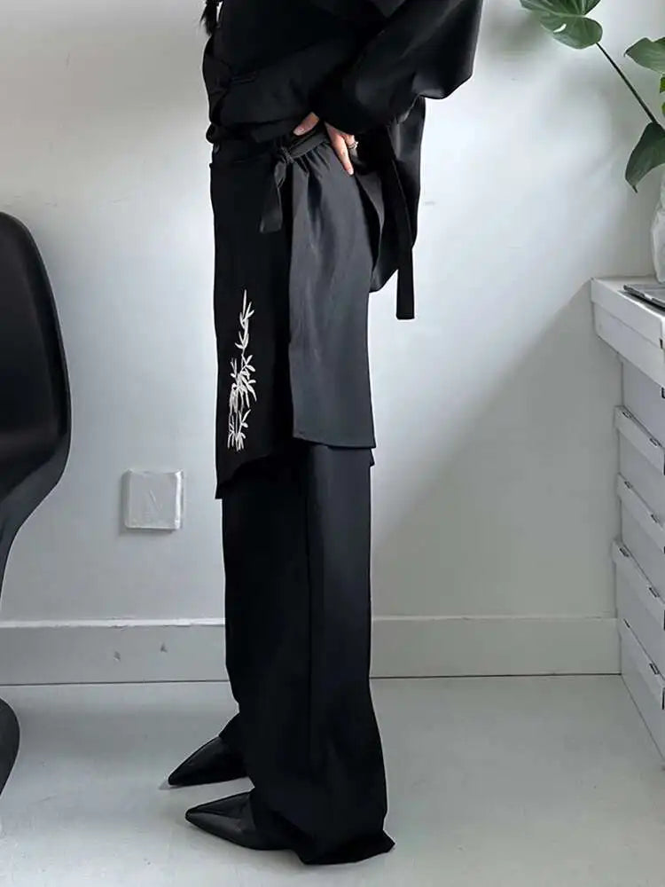 High Elastic Waist Black Embroidery Irregular Pants New Loose Fit Trousers Women Fashion Tide Spring Autumn 2025 1DH5173