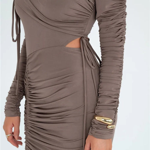 Load image into Gallery viewer, Long Sleeve Ruched Sexy Maxi Dress For Women Autumn Winter New Drawstring Turtleneck Bodycon Sexy Long Dress Elegant
