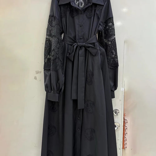 Load image into Gallery viewer, Hit Color Spliced Button Loose Dresses For Women Lapel Long Sleeve High Waist Temperament  Dress Female Fashion New
