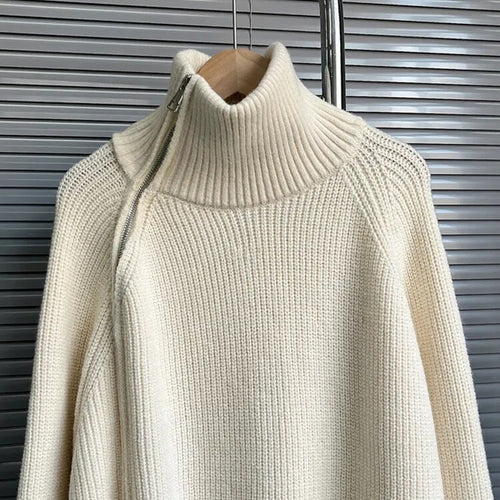 Load image into Gallery viewer, Solid Minimalist Sweaters For Women Turtleneck Long Sleeve Loose Patchwork Zipper Knitting Sweater Female Clothing
