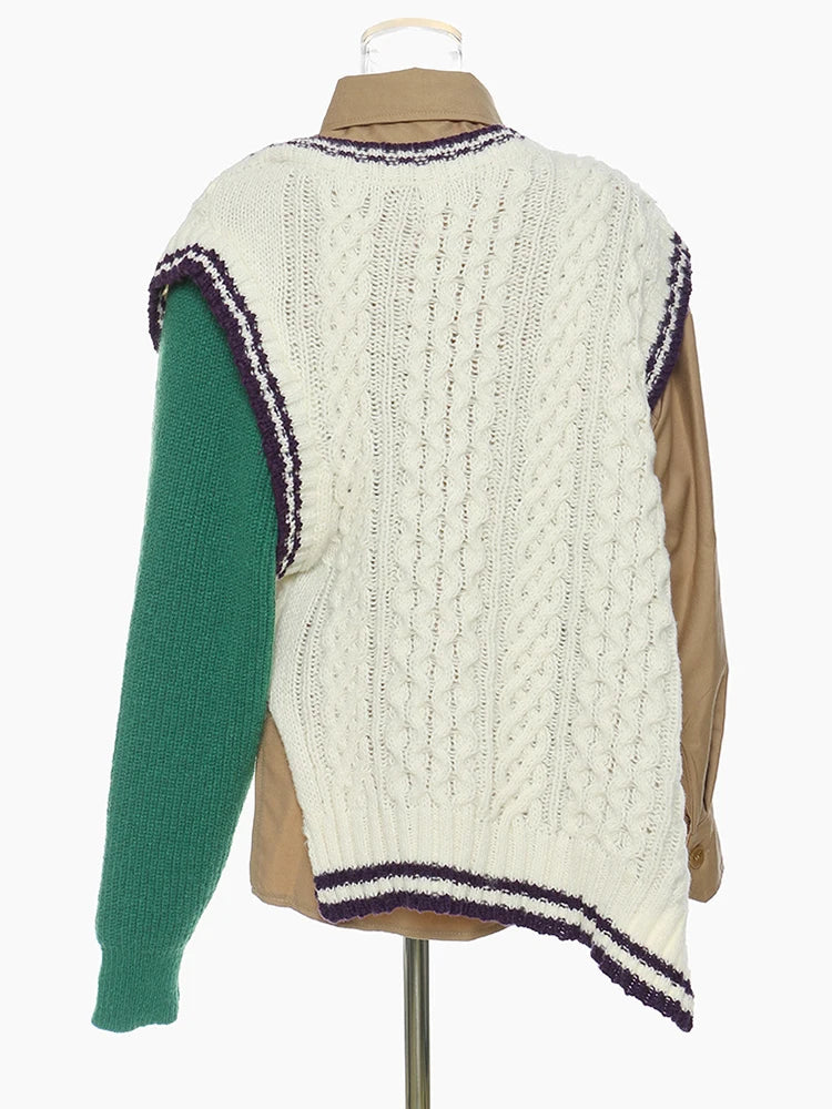 Khaki Irregular Big Size Knitting Sweater Lapel Long Sleeve Women Pullovers New Fashion Tide Autumn Winter 2025 1DE6073