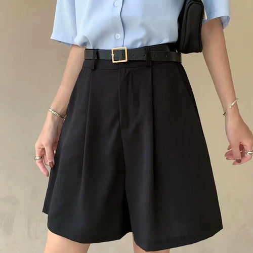 Load image into Gallery viewer, Summer New Black Blue Loose High Waist Wide Leg Pleated Shorts Korean Version Women Gray Office Short Pant Casual Fashion Simple
