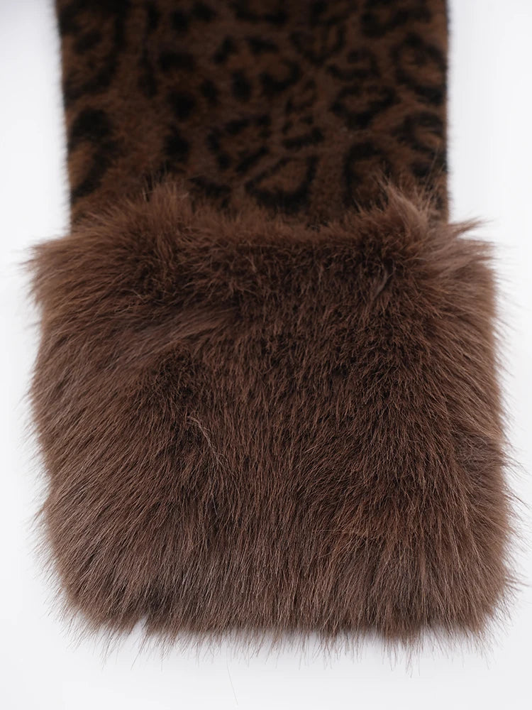 Brown Leoppard Print Big Size Long Faux Fur Jacket New Lapel Long Sleeve Women Coat Fashion Autumn Winter 2025 CPG2454