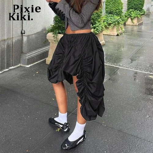 Load image into Gallery viewer, Womens Black Skirt Short Irregular Ruched Skirts for Woman Streetwear Harajuku Fashion P82-EF22
