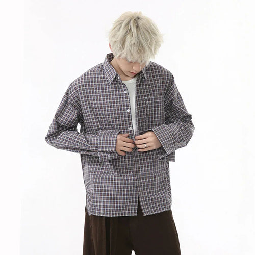 Load image into Gallery viewer, Plaid Men's Long Sleeve Shirts New Korean Design Lapel Casual Pocket Decoration Male Clothing Summer Fashion Tide 9W1591
