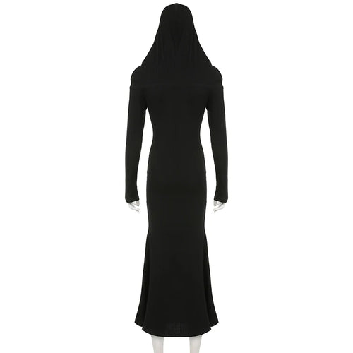 Load image into Gallery viewer, Elegant Gothic Slash Neck Autumn Dress for Women Fashion Hooded Bodycon Dark Academia Long Dress Basic Outfits Party
