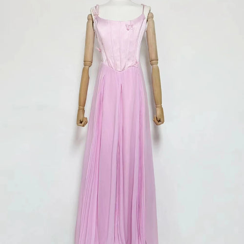 Load image into Gallery viewer, Solid Slimming Spliced Appliques Elegant Dresses for Women Square Nec Sleeveless Tunic Patchwork Folds Dress Female
