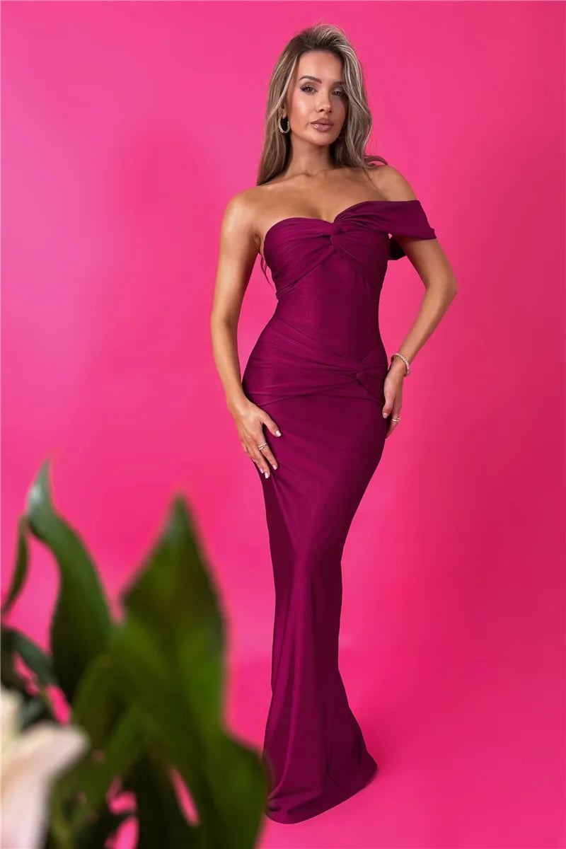 Strapless Backless Sexy Maxi Dress For Women Fashion One Shoulder Sleeveless Bodycon Club Party Long Dress Elegant