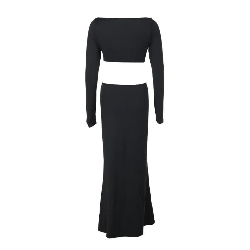 Hollow Out Long Sleeve Sexy Maxi Dress For Women Black Solid Backless Bodycon Club Party Sexy Long Dress Elegant