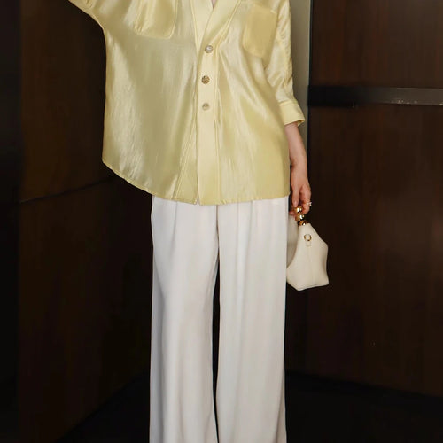 Load image into Gallery viewer, Soild Loose Spliced Single Breasted Elegant Shirts for Women V Neck Half Sleeves Minimalist Shirt Female Clothing
