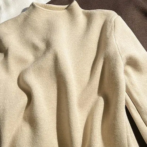 Load image into Gallery viewer, Solid Elegant Basic Knit Pullover Tops Women Half Turtlneck Velvet Sweater Long Sleeve Casual Slim Korean Fashion Autumn Winter
