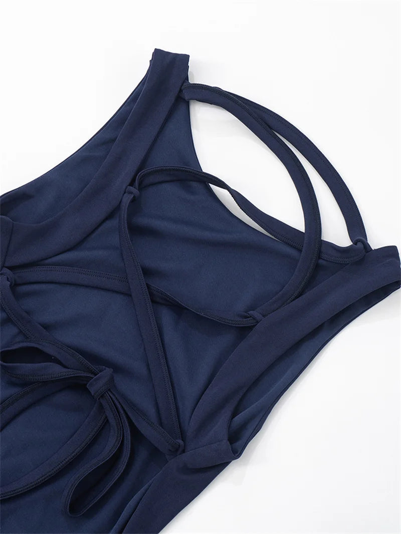 Backless Lace-up Sexy Mini Dress Women Robe Fashion O Neck Sleeveless High Waist A-line Club Party Dress Elegant